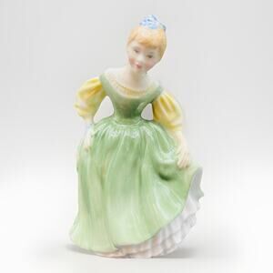 Vintage Royal Doulton Figurine FAIR MAIDEN Green Bone China Flowers England 1966